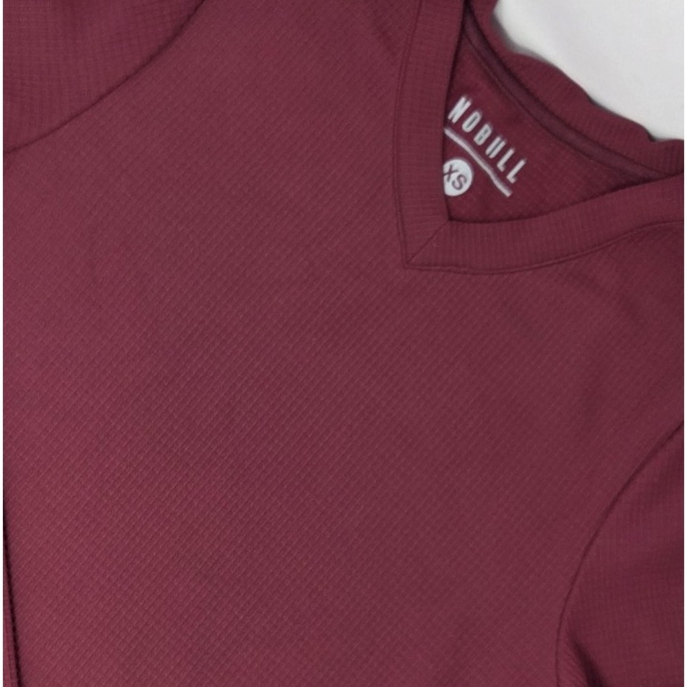 NOBULL Women's Waffle Knit V Neck Long Sleeve‎ Thermal Shirt Size XS Red Stretch